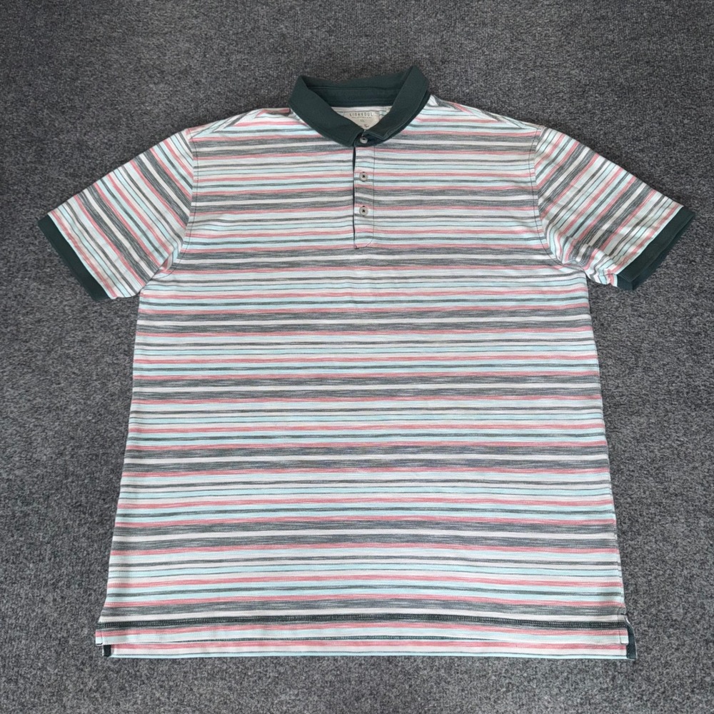 Linksoul Mens XL Green Striped Golf Polo Shirt Short Sleeve Performance Athletic